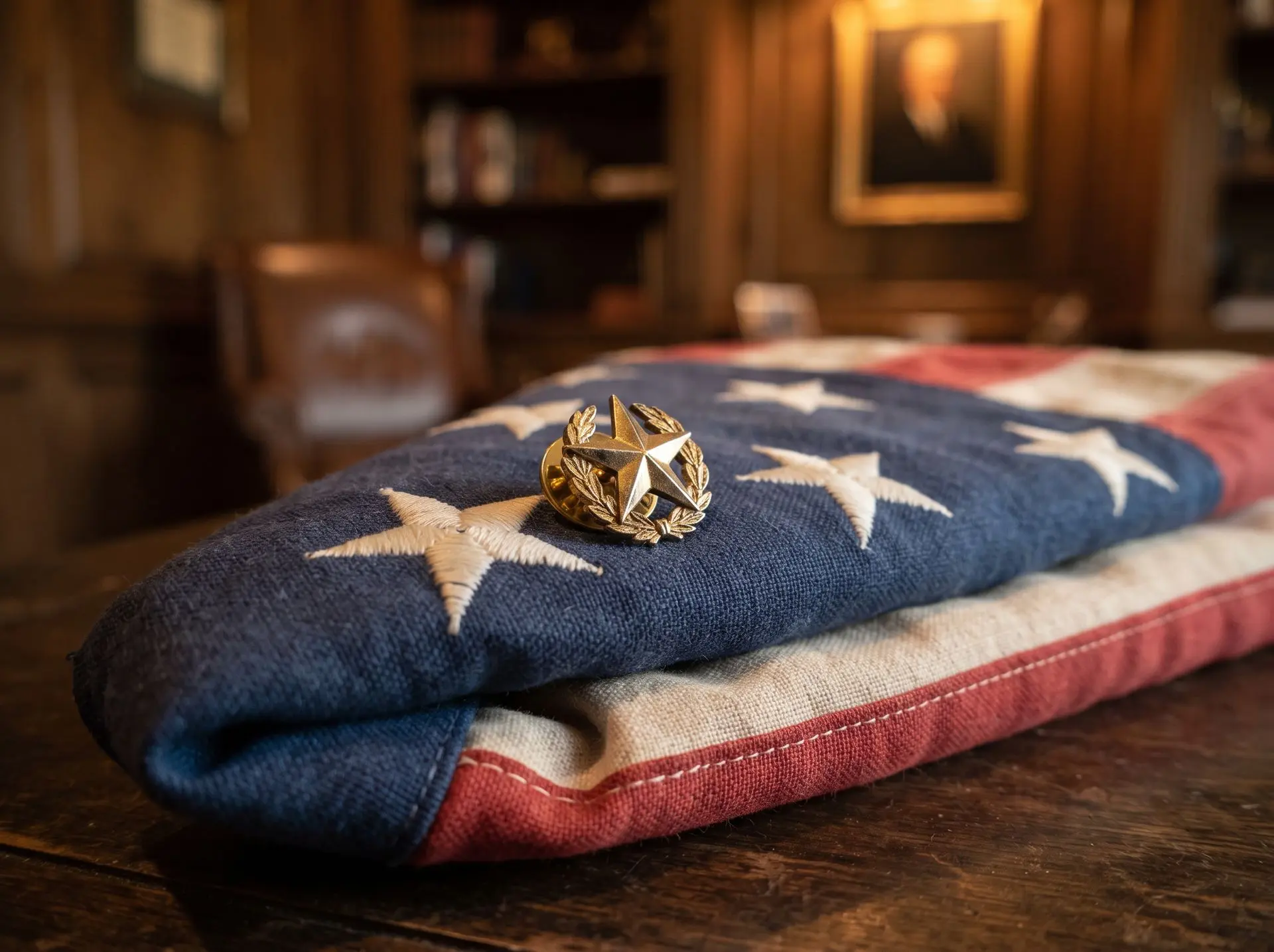 American flag flying at full staff on a front porch in honor of Gold Star families
