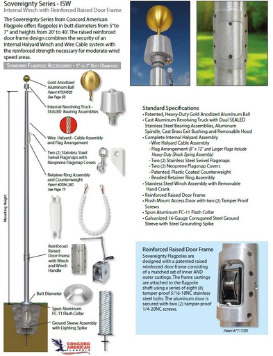 [ISW35D71-ACL] 35' ISW Internal With Winch Wire Halyard Ground set Clear Anodized