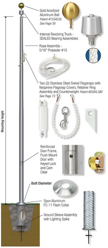 [ISC30D61-SAT] Sentry Series 30' internal cam cleat 6" base Satin finish